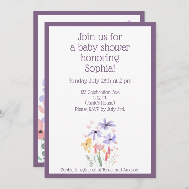 Butterflies and Blooms Baby Shower Simplified Invitation (Front/Back)