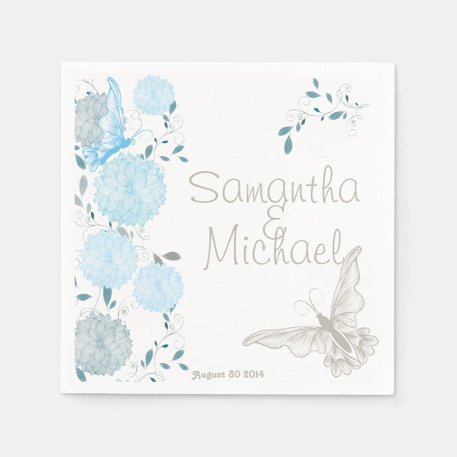 Butterflies and Blue Chrysanthemums Napkin (Front)