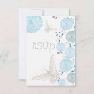 Butterflies and Blue Chrysanthemums  RSVP Card