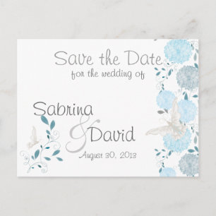 Butterflies and Blue Chrysanthemums Save the Date Announcement Postcard