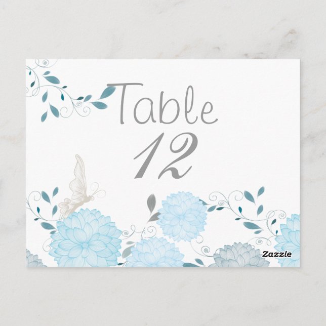 Butterflies and Blue Chrysanthemums Table Card (Back)