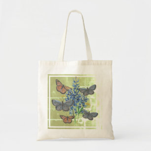 Butterflies and Bluebonnets on Green Square Tote Bag