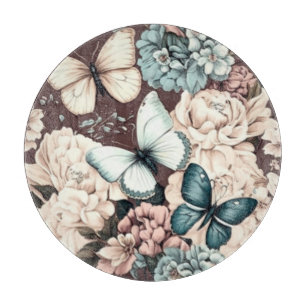 Butterflies and brown flowers cutting board