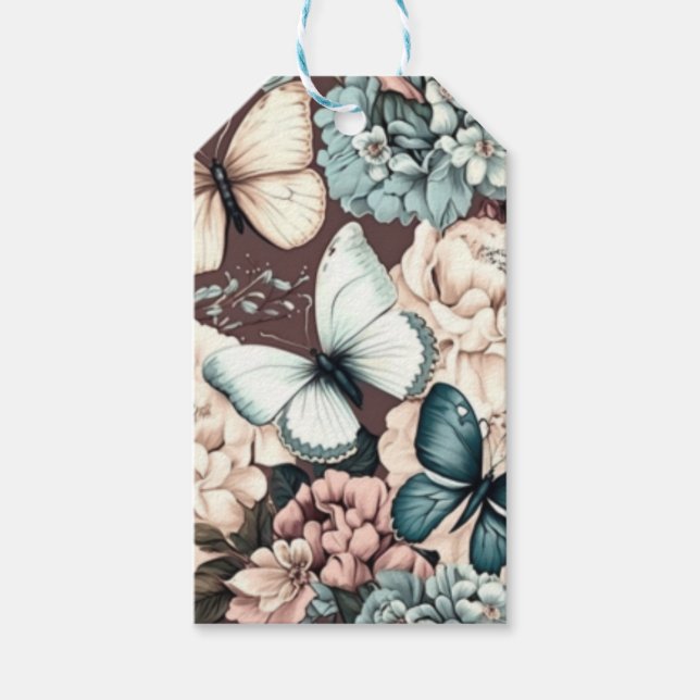 Butterflies and brown flowers gift tags (Front)