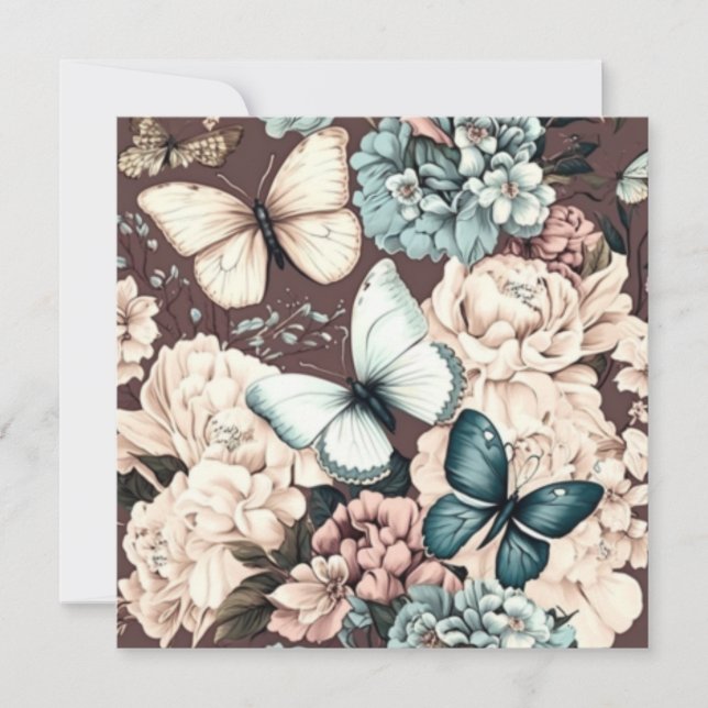 Butterflies and brown flowers invitation (Front)