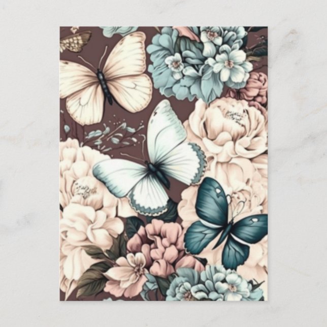 Butterflies and brown flowers postcard (Front)
