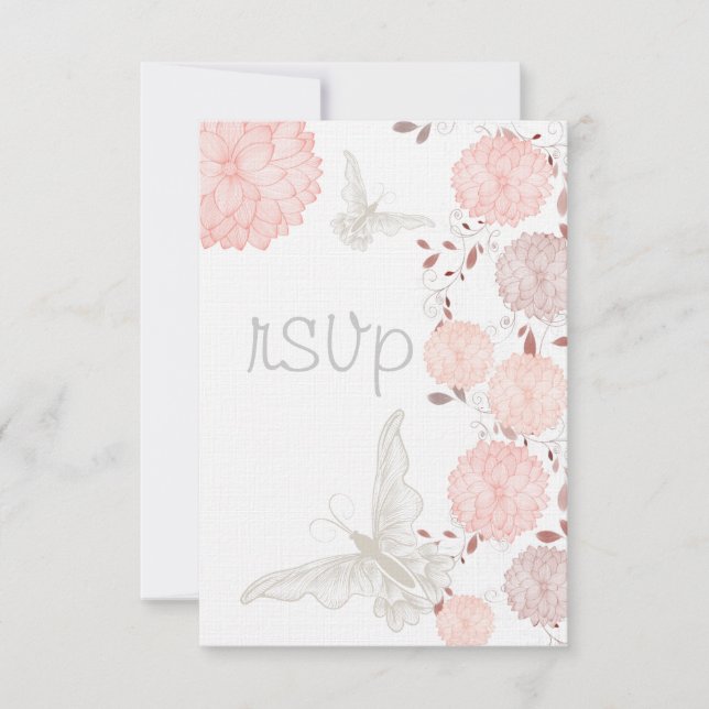 Butterflies and Coral Chrysanthemums  RSVP (Front)