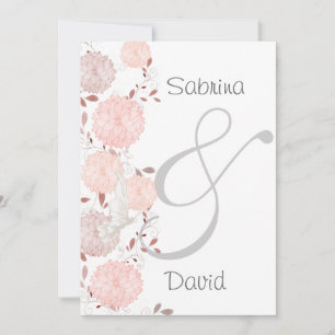Butterflies and Coral Chrysanthemums Wedding Invitation