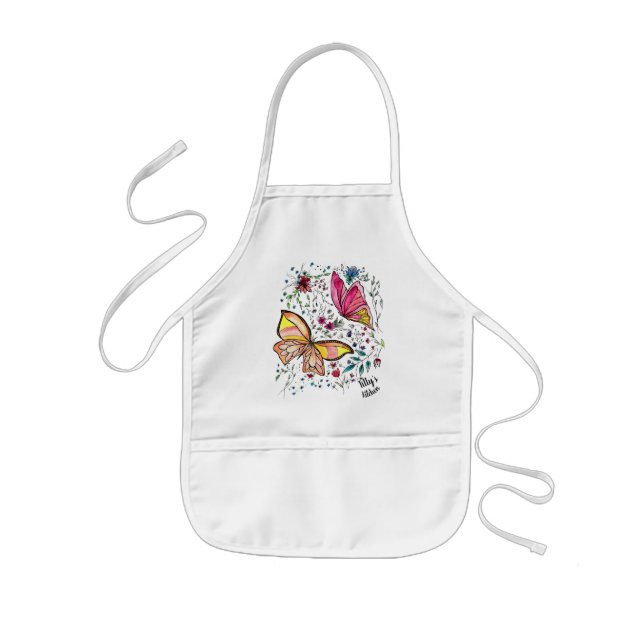 Butterflies and custom name kids apron (Front)