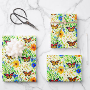 Butterflies and Daisies in a Meadow Wrapping Paper Sheet