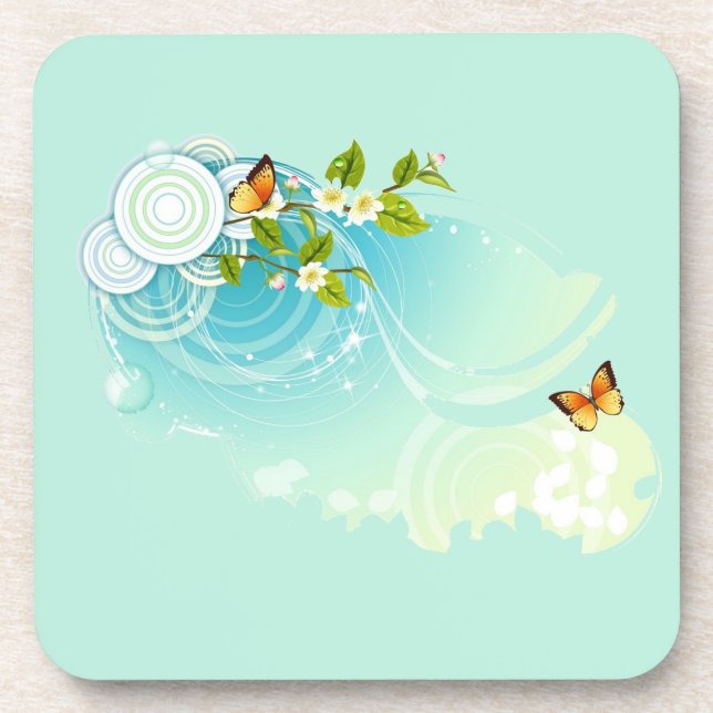 Butterflies and Flower Blossoms Coaster (Front)