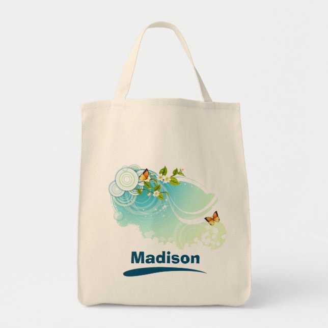 Butterflies and Flower Blossoms Tote Bag (Front)