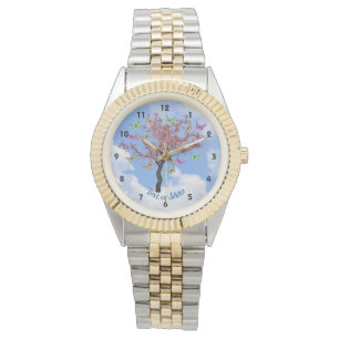 Butterflies And Flowering Tree Personalized  Watch
