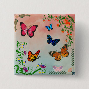 Butterflies and flowers 15 cm square badge
