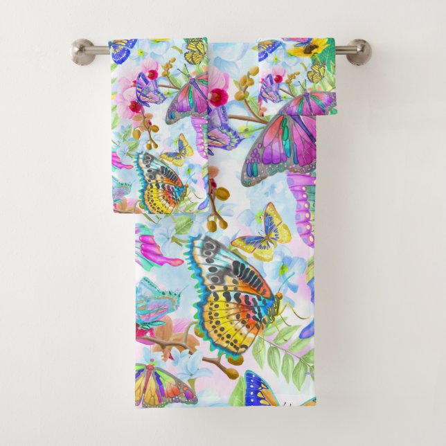 Butterflies and Flowers Bath Towel Set (Insitu)