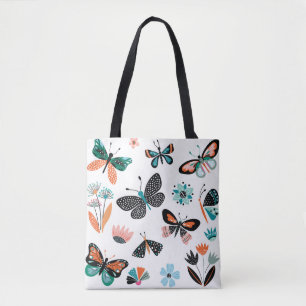 Butterflies and flowers,hand drawn collection of d tote bag