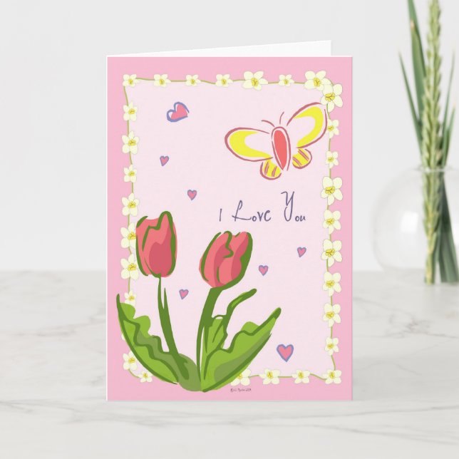 Butterflies and flowers "I love you" Greeting Card (Front)