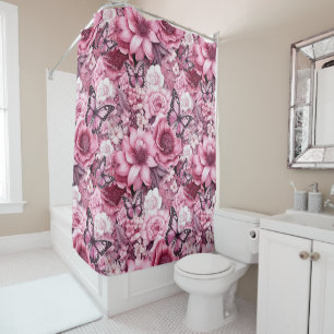 Butterflies and Flowers in varying shades of pink Shower Curtain