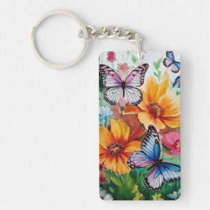 Butterflies and Flowers Key Ring