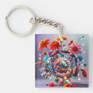 Butterflies and Flowers Key Ring