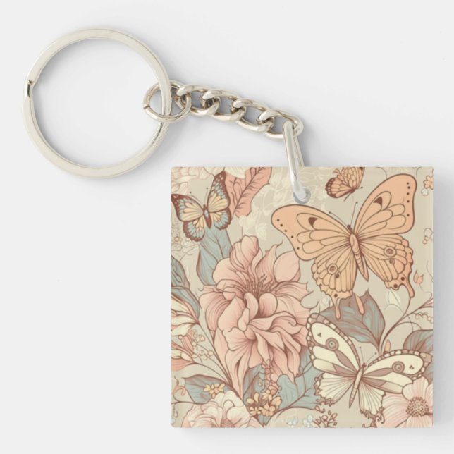 Butterflies and flowers  key ring (Front)
