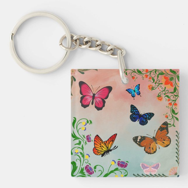 Butterflies and flowers key ring (Front)