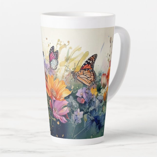 Butterflies and Flowers Latte Mug (Right Angle)