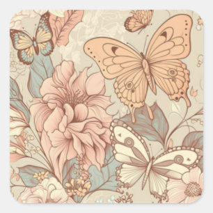 Butterflies and flowers light orange eWatch Watch Square Sticker