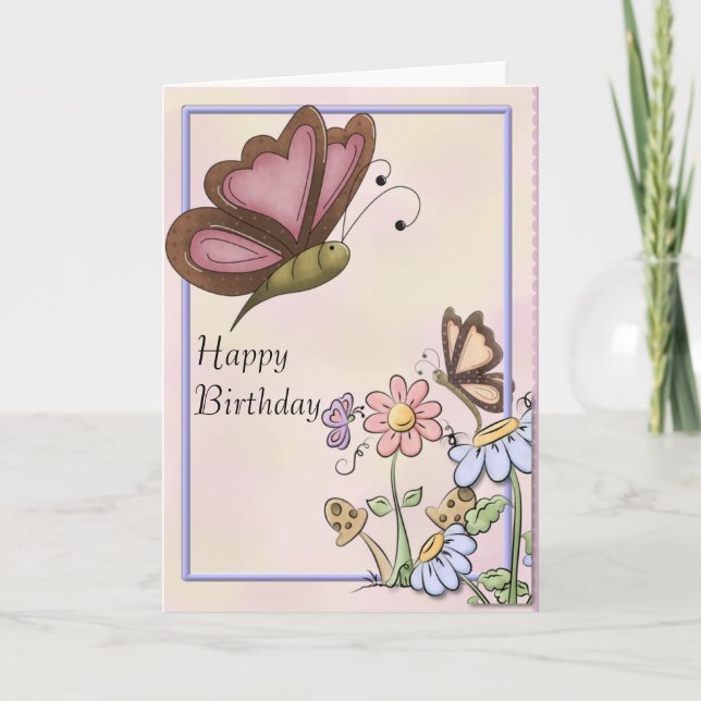 Butterflies and Flowers Mum Birthday Card (Front)