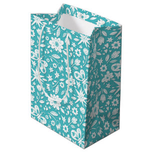 Butterflies And Flowers On Aqua Medium Gift Bag