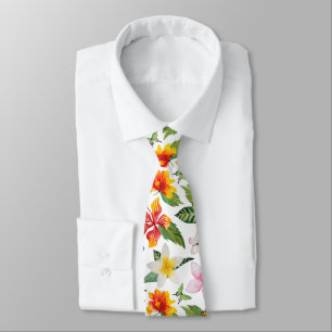 Butterflies and Flowers On White Tie
