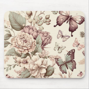 Butterflies and flowers pastel decor mouse pad