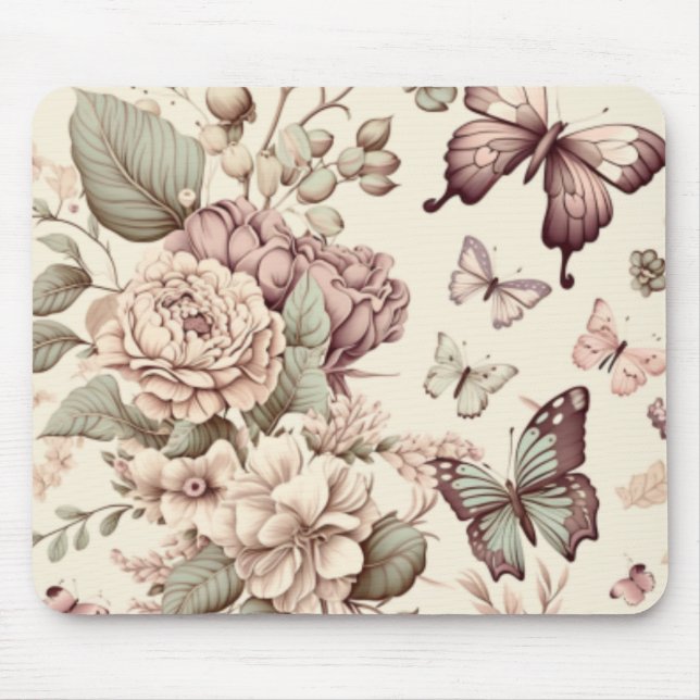 Butterflies and flowers pastel decor mouse pad (Front)