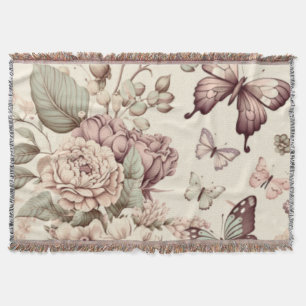 Butterflies and flowers pastel decor throw blanket