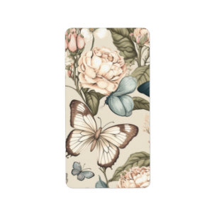Butterflies and flowers pastel  label