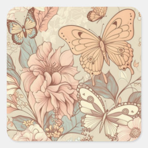 Butterflies and flowers pastel  square sticker