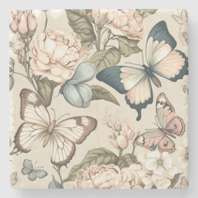 Butterflies and flowers pastel  stone coaster (Front)