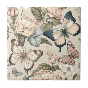Butterflies and flowers pastel tile