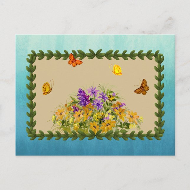 Butterflies and Flowers Postcard (Front)