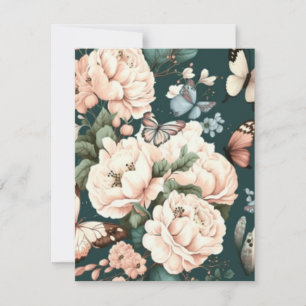 Butterflies and flowers RSVP card