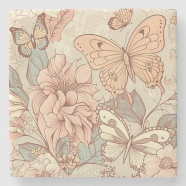 Butterflies and flowers  stone coaster (Front)