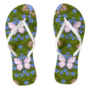 Butterflies and flowers symmetry, blue and pink jandals