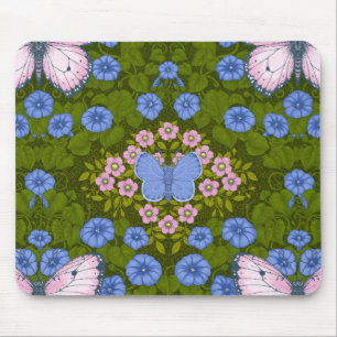 Butterflies and flowers symmetry, blue and pink mouse pad