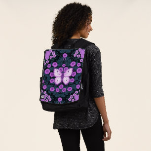 Butterflies and flowers symmetry, violet and blue backpack