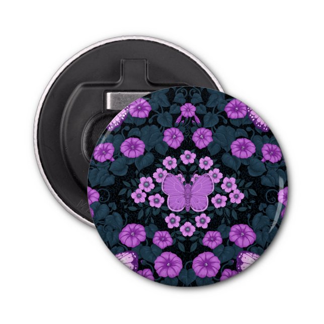 Butterflies and flowers symmetry, violet and blue bottle opener (Front)