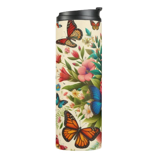 Butterflies And Flowers Thermal Tumbler (Rotated Left)