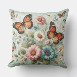 Butterflies And Flowers Throw Pillows