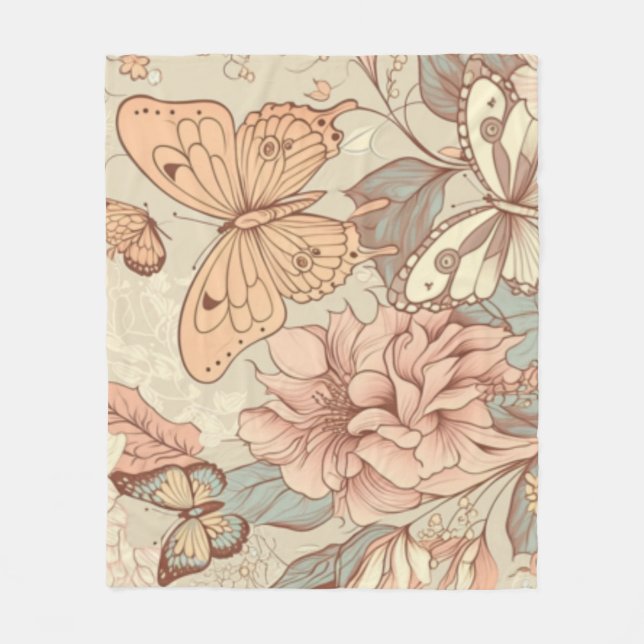 Butterflies and flowers tissue paper fleece blanket (Front)