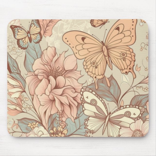 Butterflies and flowers tissue paper mouse pad (Front)