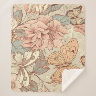 Butterflies and flowers tissue paper sherpa blanket